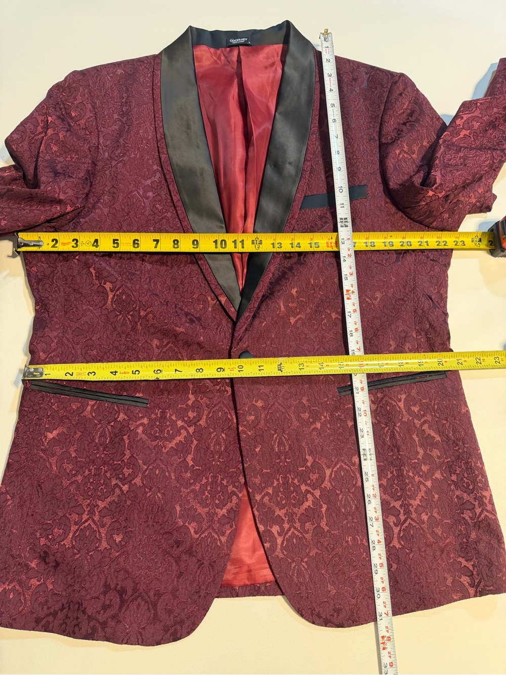 Mens dinner jacket blazer coat brocade jacquard, satin collar old Hollywood goth - Picture 10 of 13